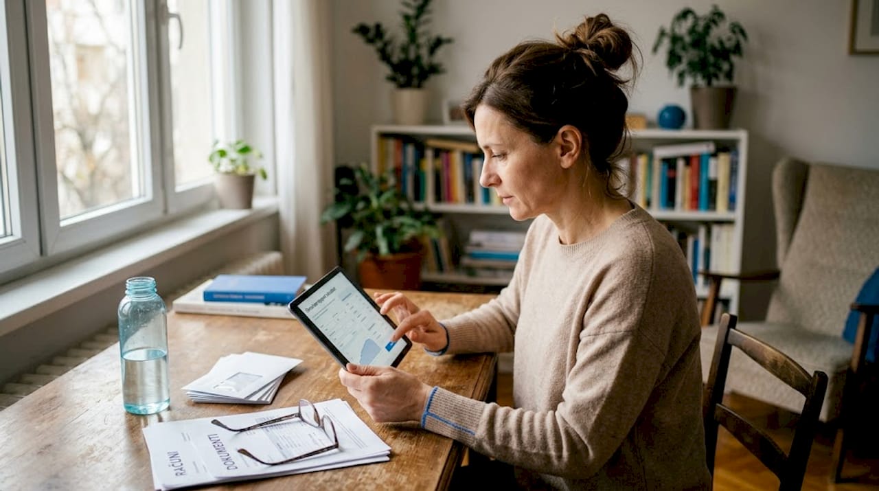Žena provjerava mogućnosti kredita na tabletu