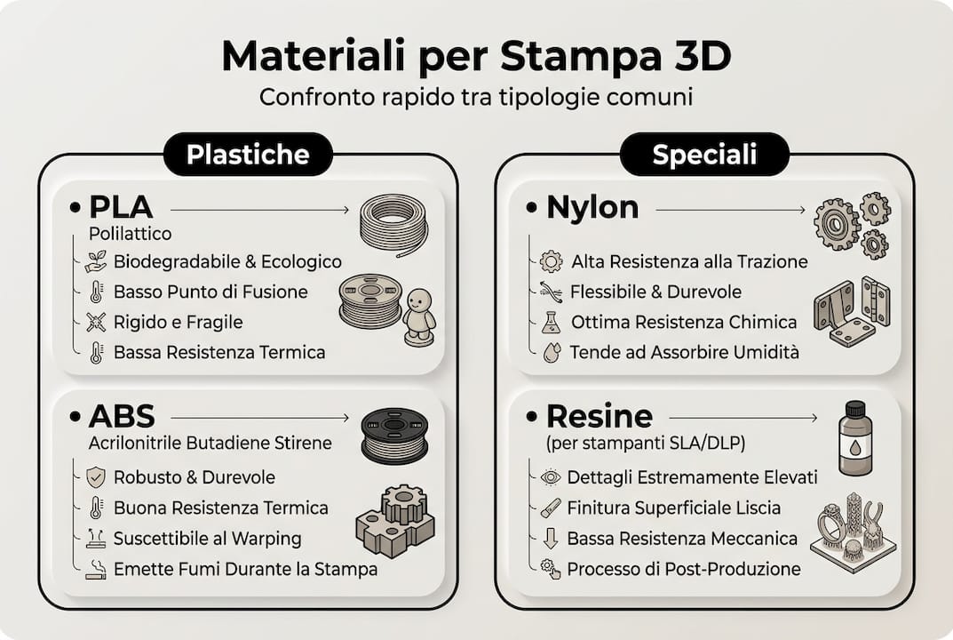 Infografica: confronto tra i principali materiali utilizzati nella stampa 3D