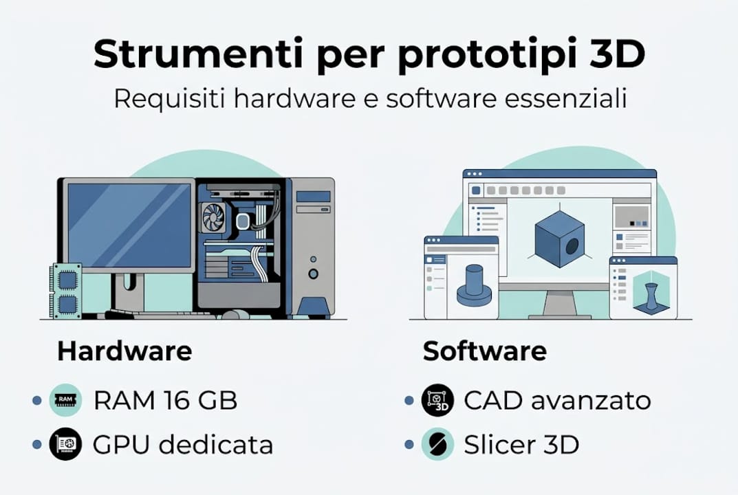 Infografica sugli strumenti indispensabili per la prototipazione 3D