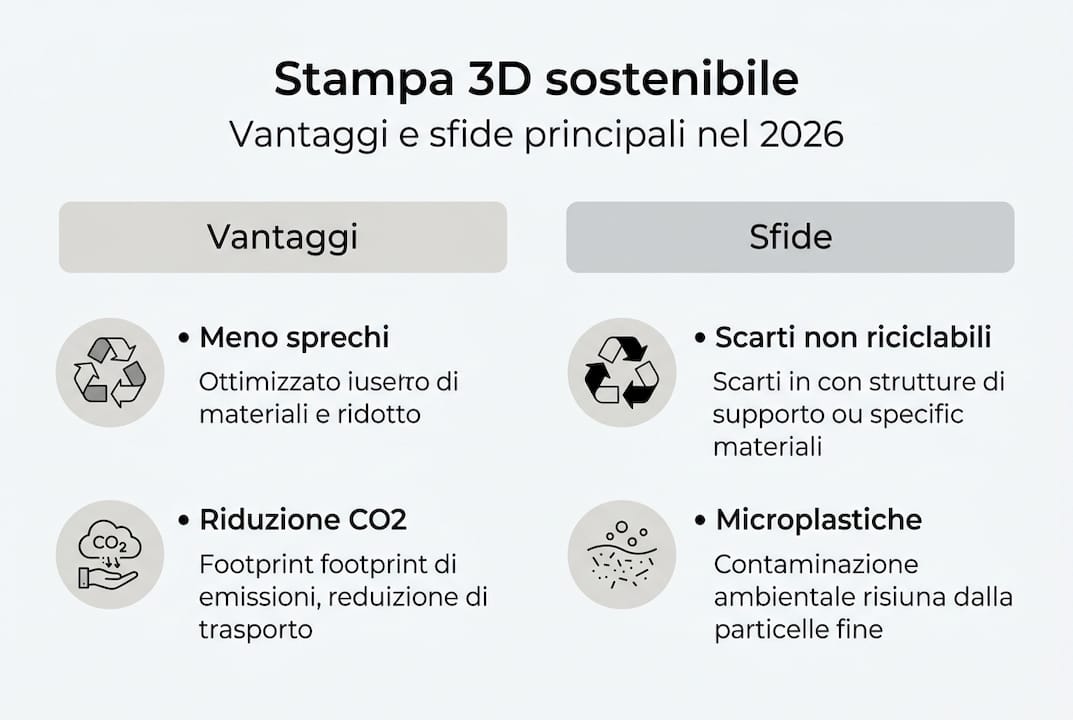 Infografica: pro e contro della stampa 3D sostenibile
