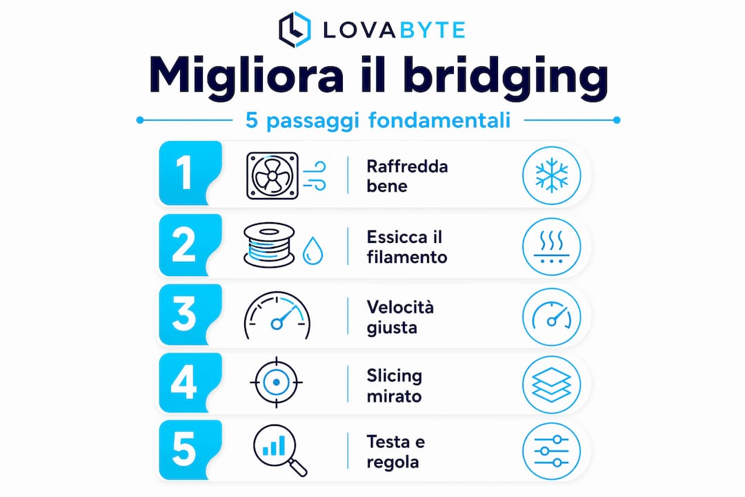 Infografica a sviluppo verticale che illustra, passo dopo passo, come ottenere un bridging perfetto