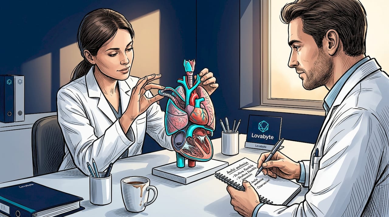 Alcuni medici stanno analizzando insieme un modello anatomico dai colori vivaci.