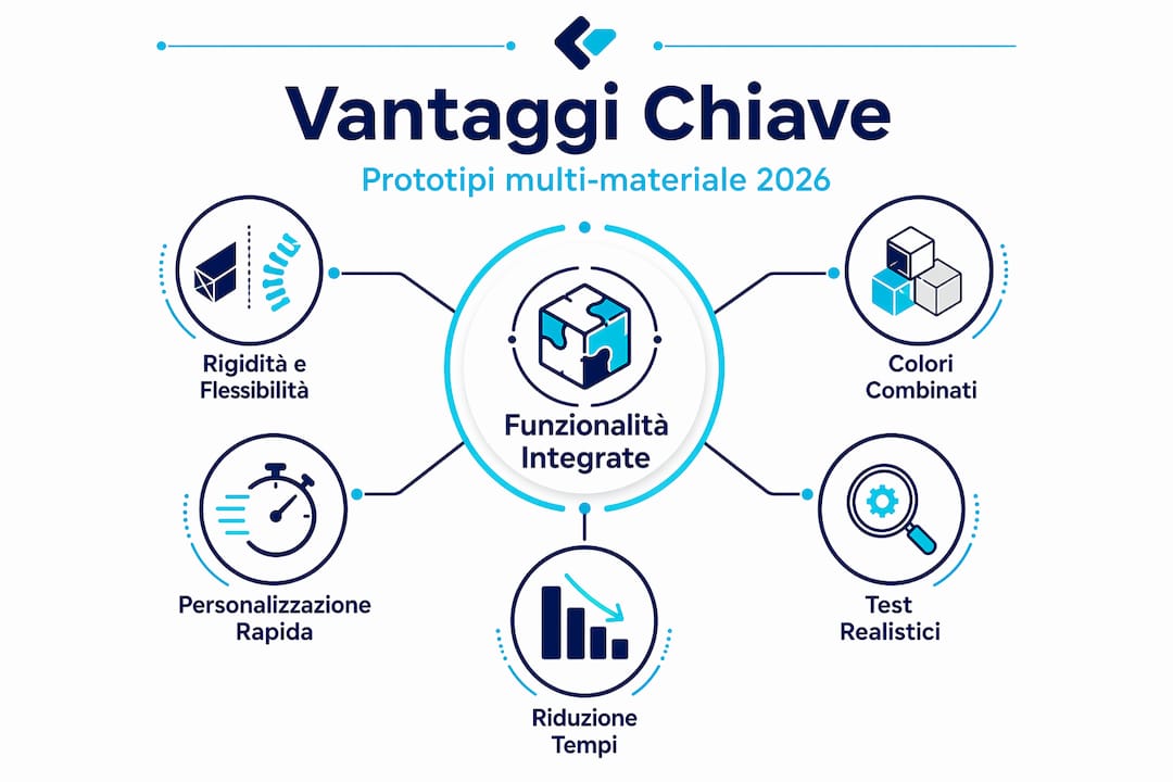 Infografica: i vantaggi dei prototipi realizzati con materiali diversi e la loro importanza nella gerarchia dei processi produttivi