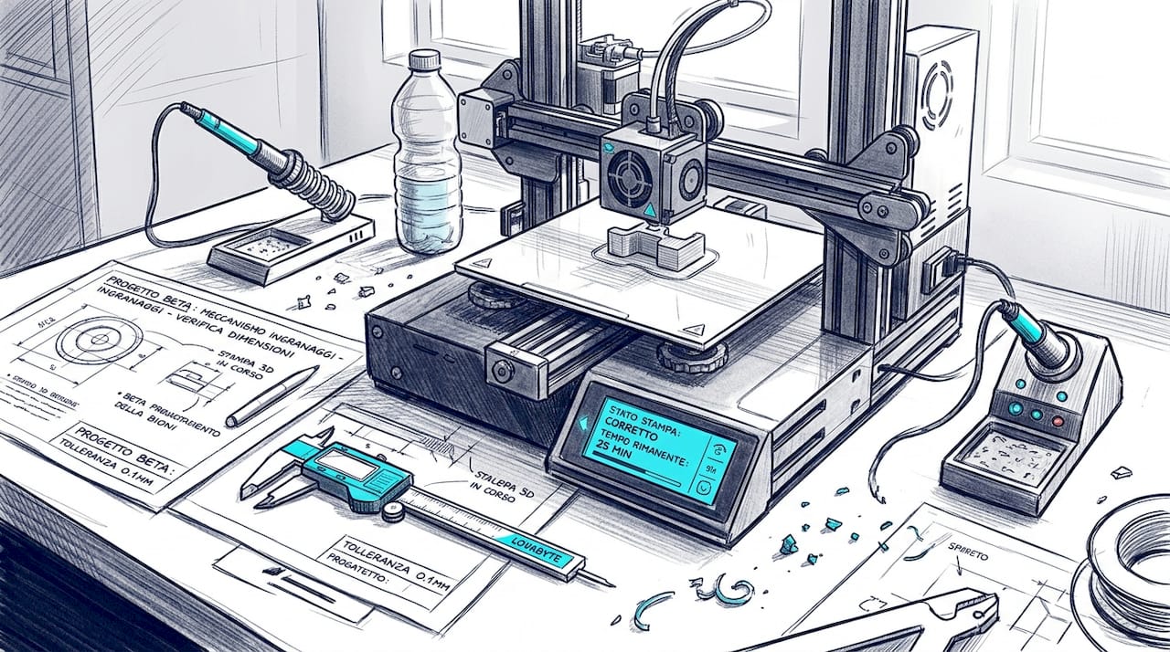 Stampante 3D al lavoro sulla realizzazione di un prototipo all’interno di un laboratorio