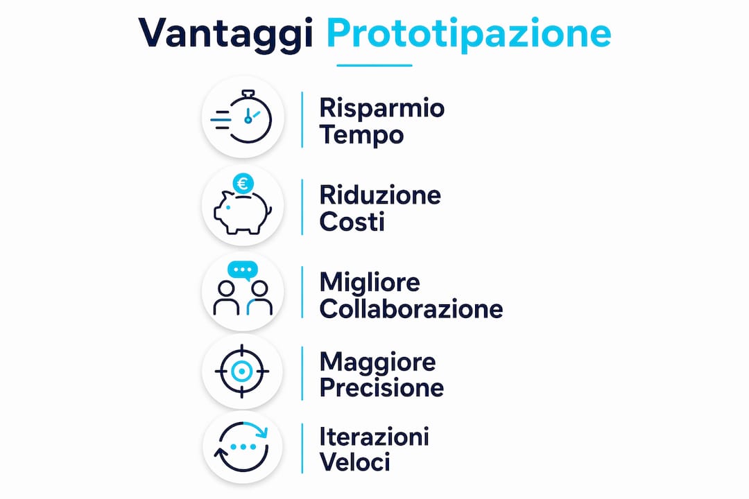 Scopri in un'infografica tutti i benefici della prototipazione virtuale: una panoramica chiara e immediata sui vantaggi che questa tecnologia offre.