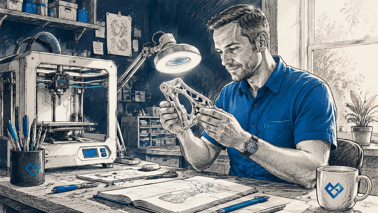 Un tecnico sta prelevando un prototipo appena stampato dalla stampante 3D.