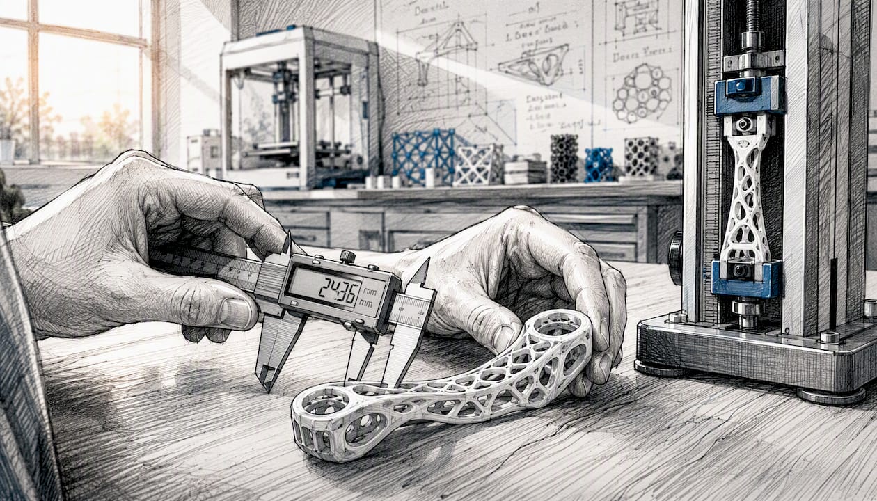 Mani che esaminano un prototipo flessibile realizzato con stampa 3D