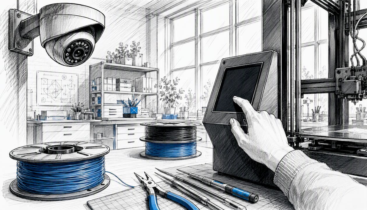 Telecamera che controlla la stampa 3D direttamente sul piano di lavoro