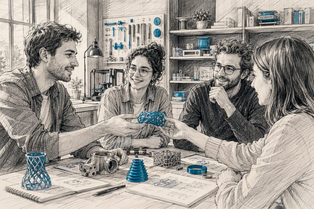 I partecipanti si scambiano prototipi realizzati con la stampa 3D.