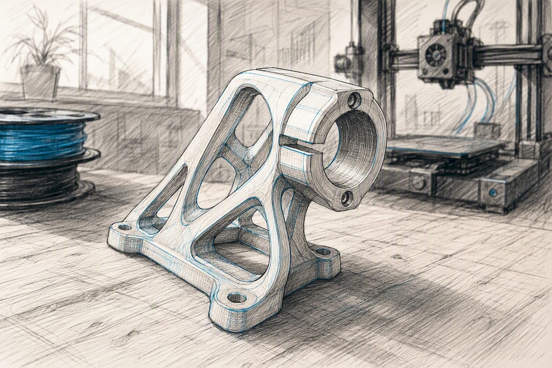 Prototipo stampato in 3D su un banco di lavoro