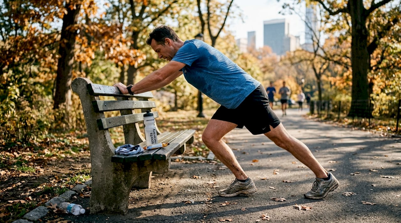 Runner stretching in park after workout