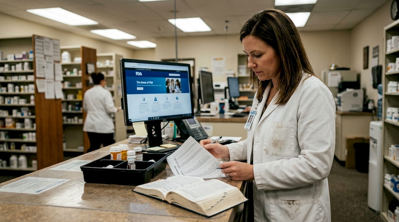 Pharmacist checks peptide compounding list