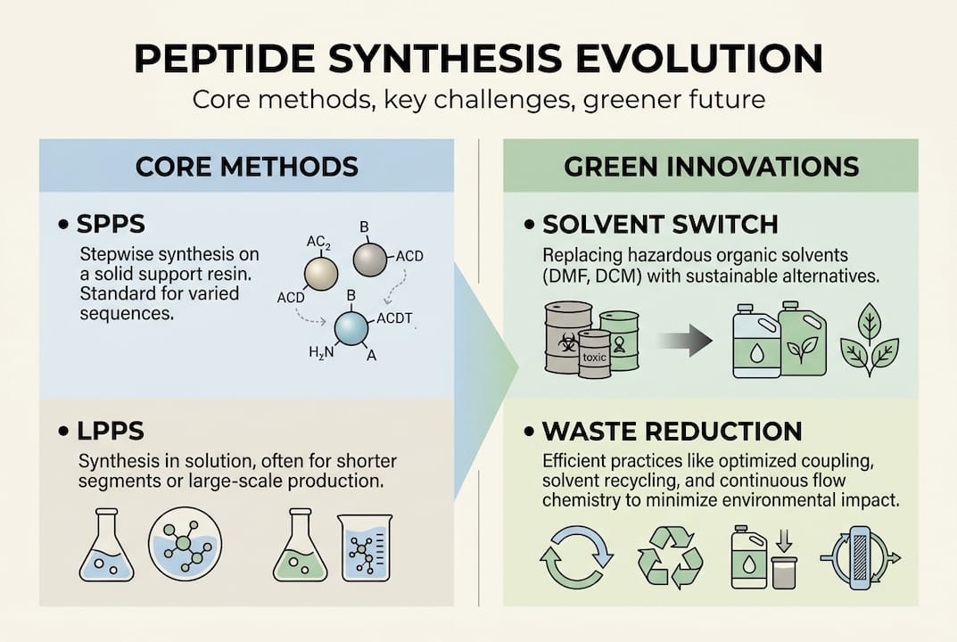 Infographic on peptide synthesis and green innovations