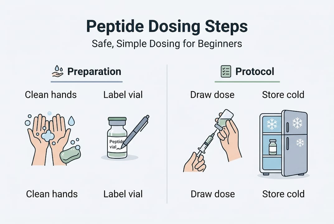 Infographic showing safe peptide dosing steps