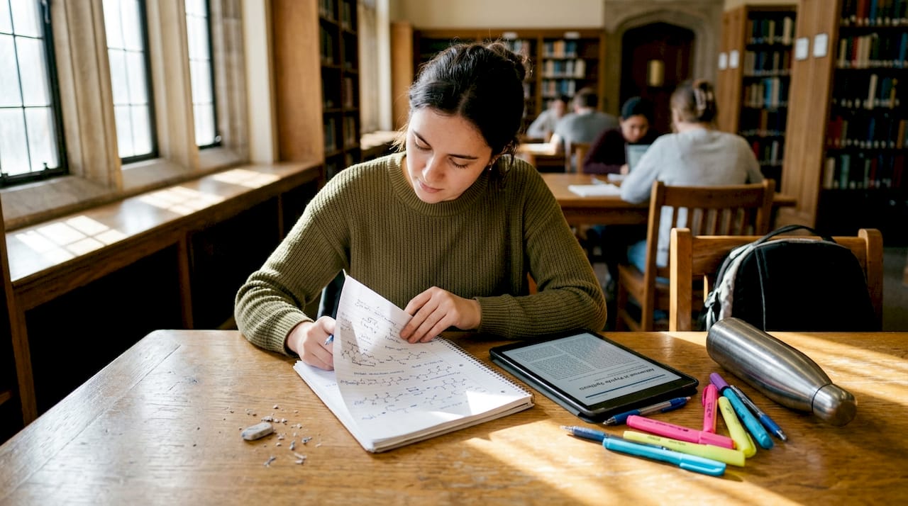 Student reading peptide modification strategies notebook