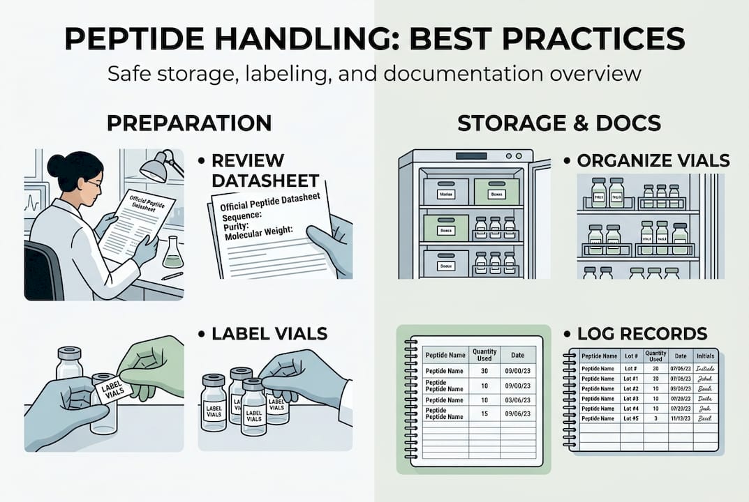 Infographic summarizes safe peptide handling steps
