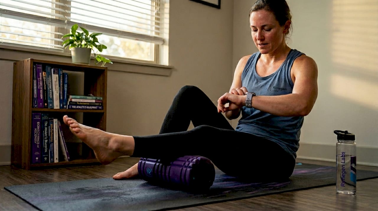 Woman using foam roller for muscle recovery