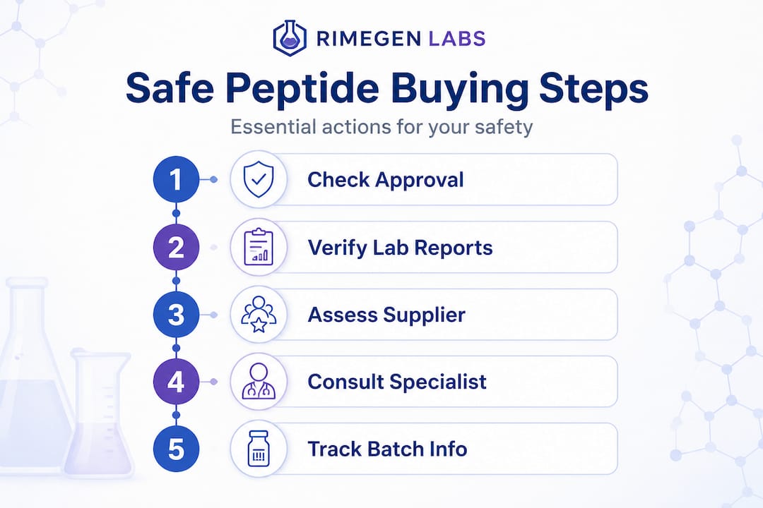 Infographic showing safe peptide purchasing steps