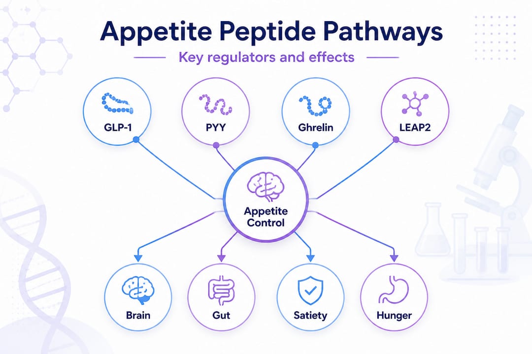 Hierarchy infographic of appetite pathway peptides