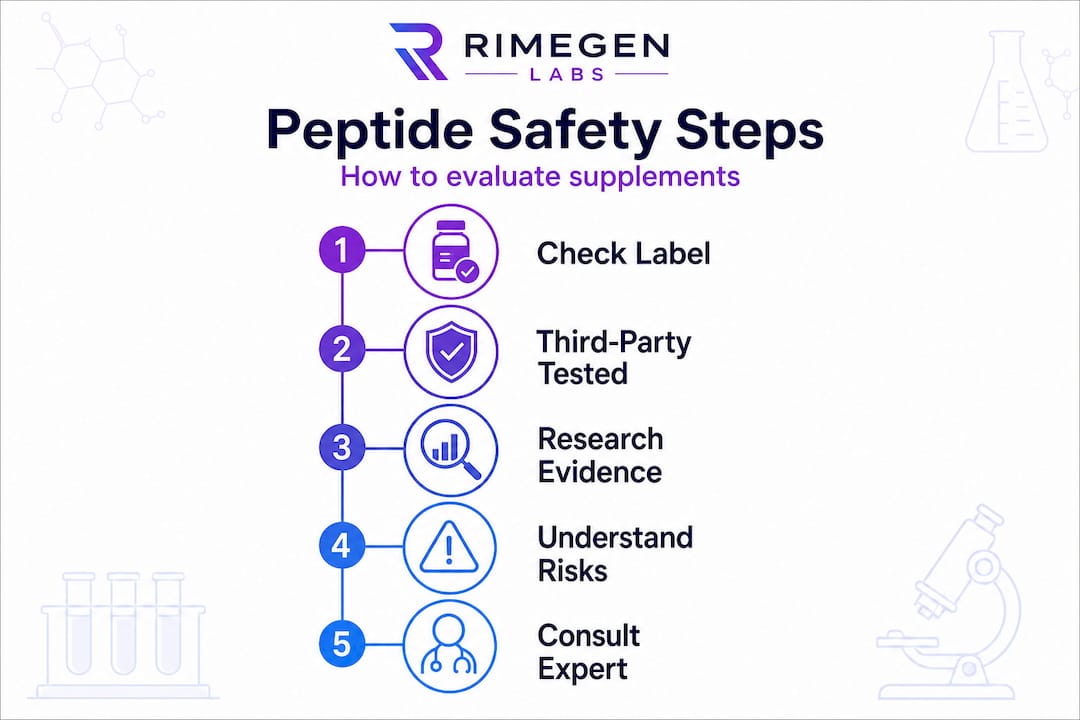 Vertical infographic peptide supplement safety steps