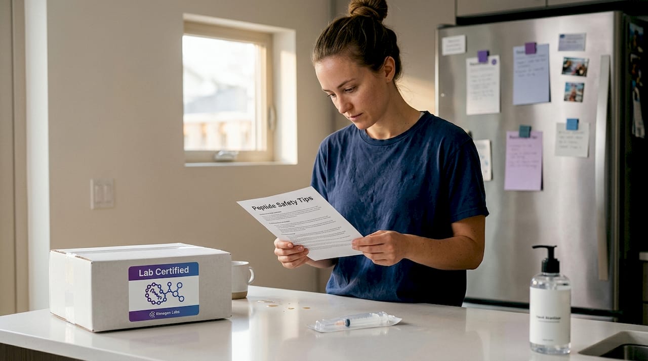 Woman reviewing safety tips for peptides