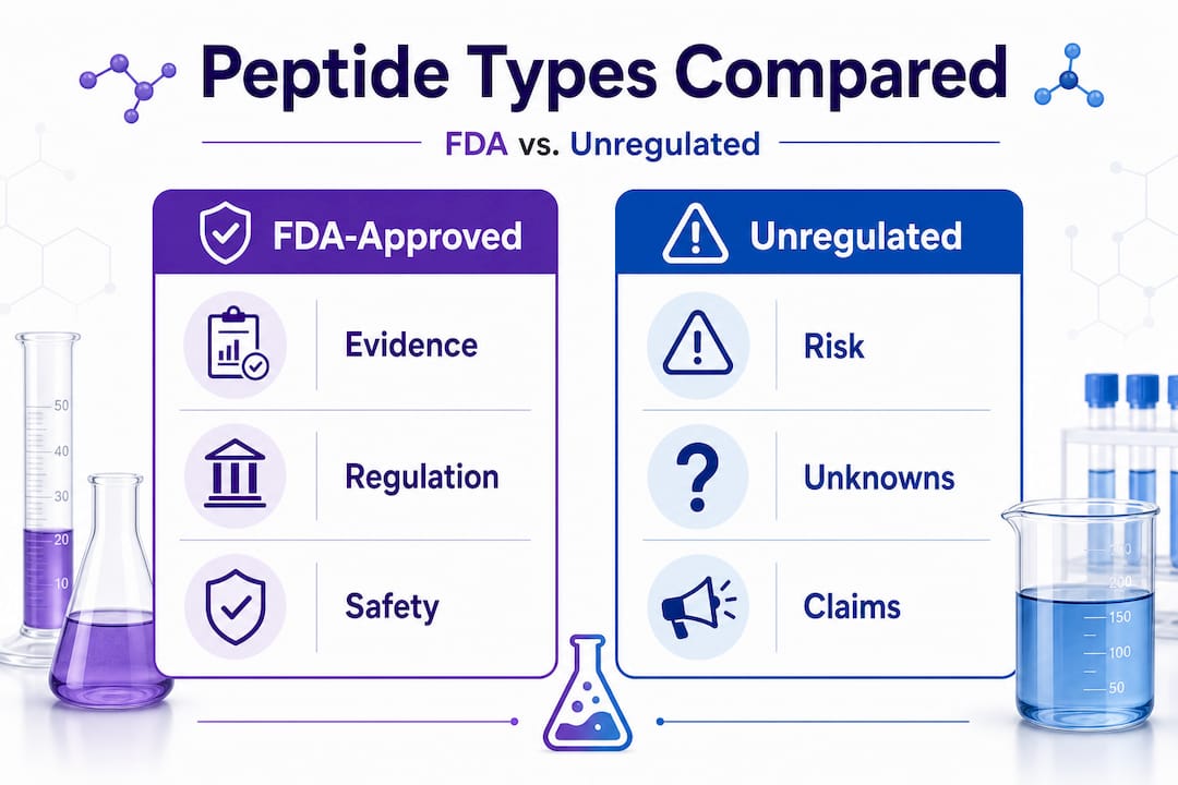 Infographic comparing FDA-approved vs unregulated peptides