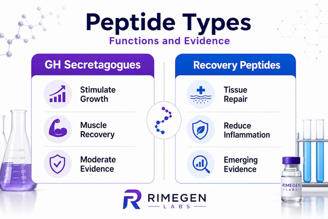 Infographic comparing peptide types, functions, evidence