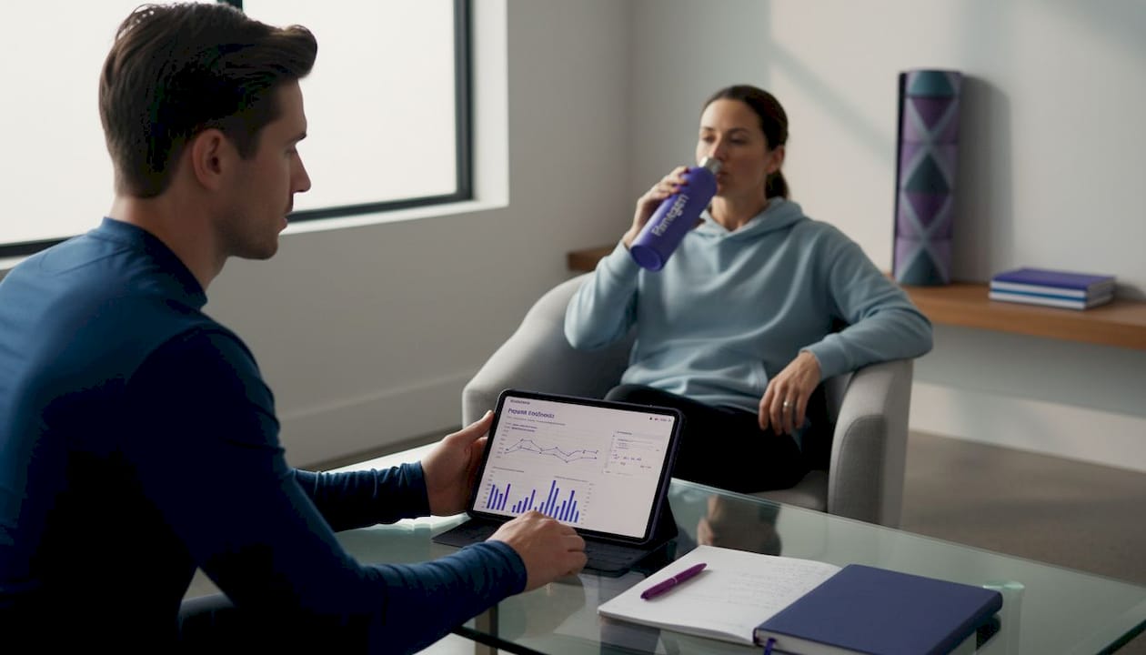Coach consulting with client on peptide protocols