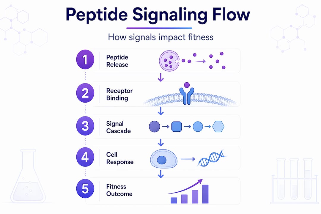 Infographic illustrating peptide signaling flow steps