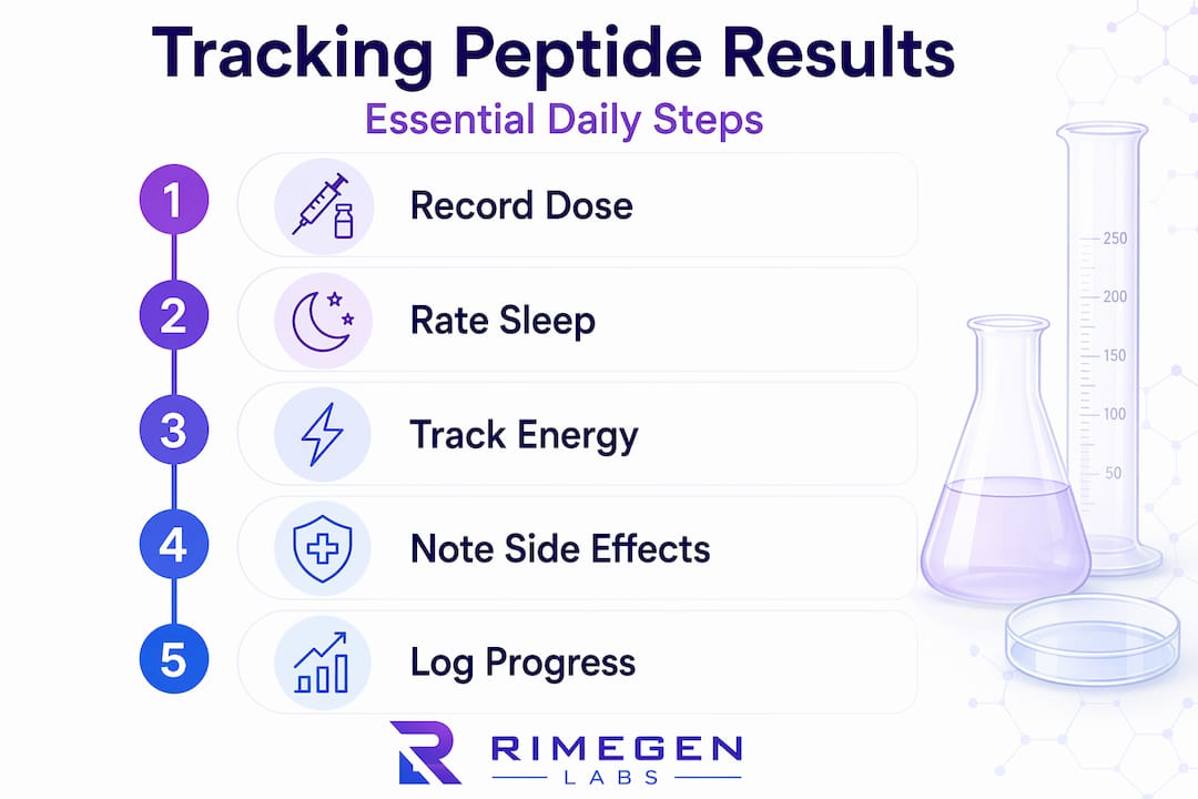 Vertical infographic with daily peptide tracking steps
