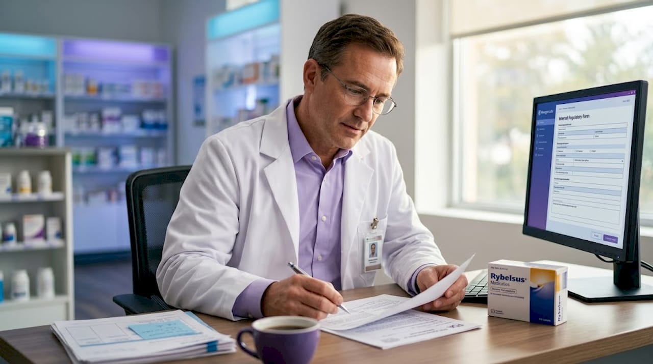 Pharmacist examining FDA approval papers