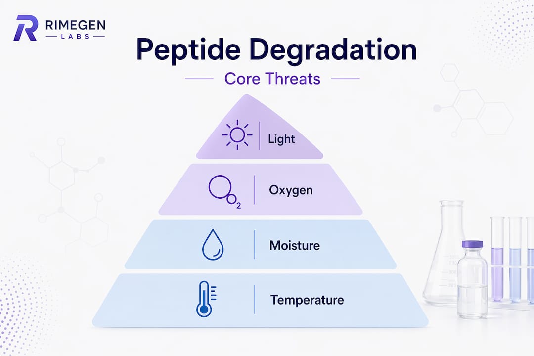 Infographic showing hierarchy of peptide degradation threats