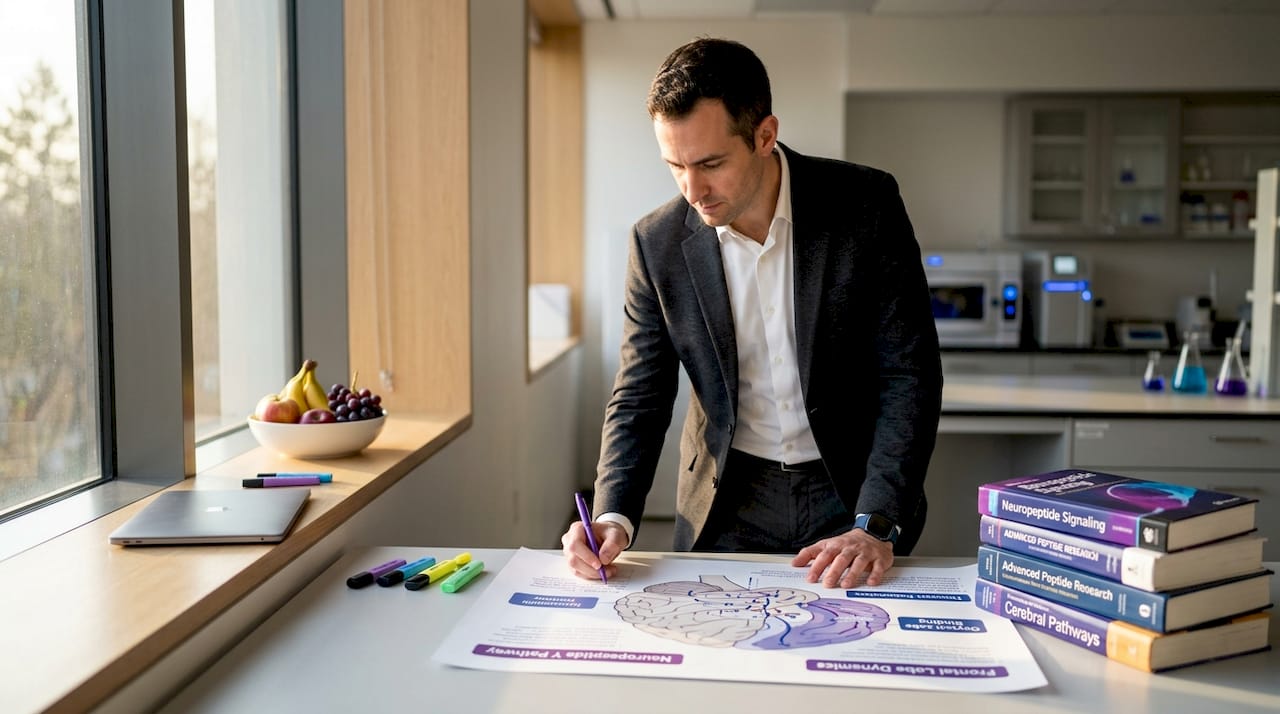 Researcher making notes on brain diagram