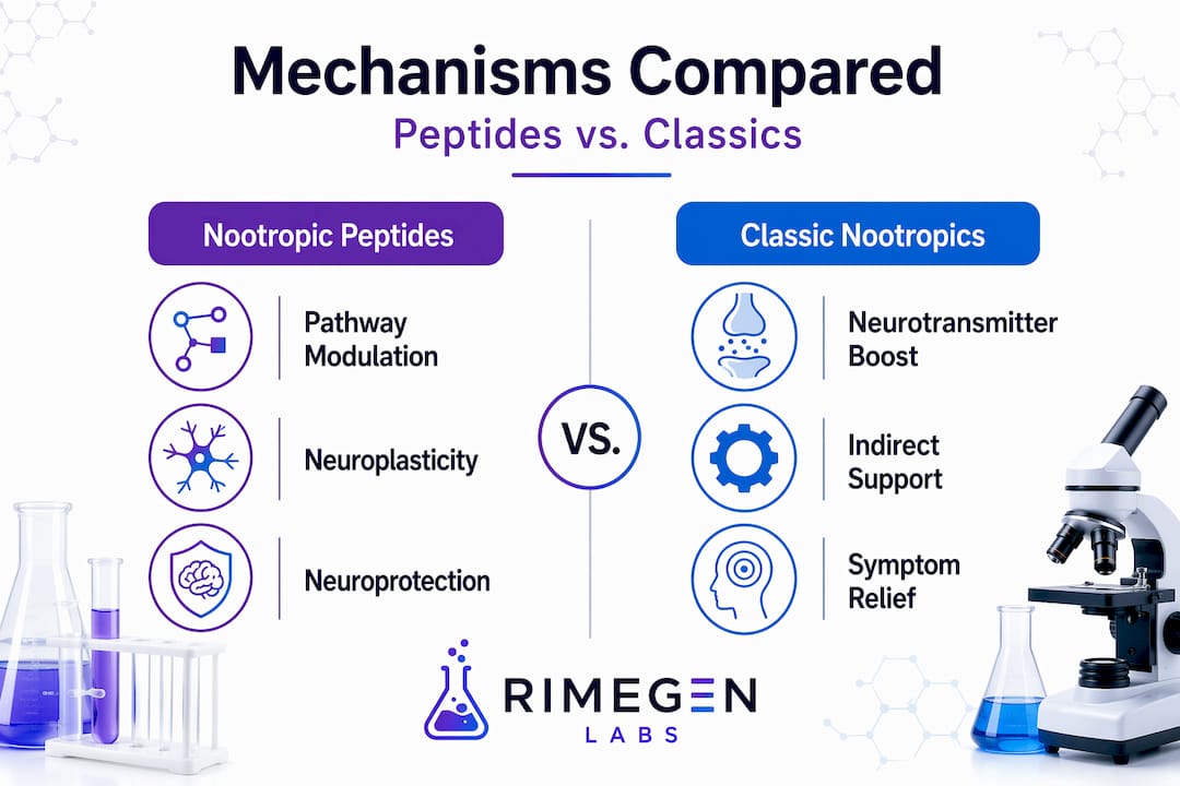 Infographic comparing peptide and classic mechanisms
