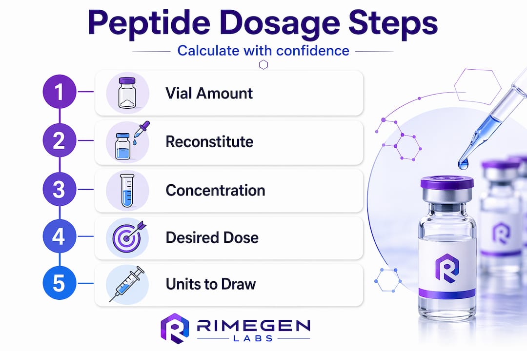 Infographic of peptide dosage calculation step-by-step
