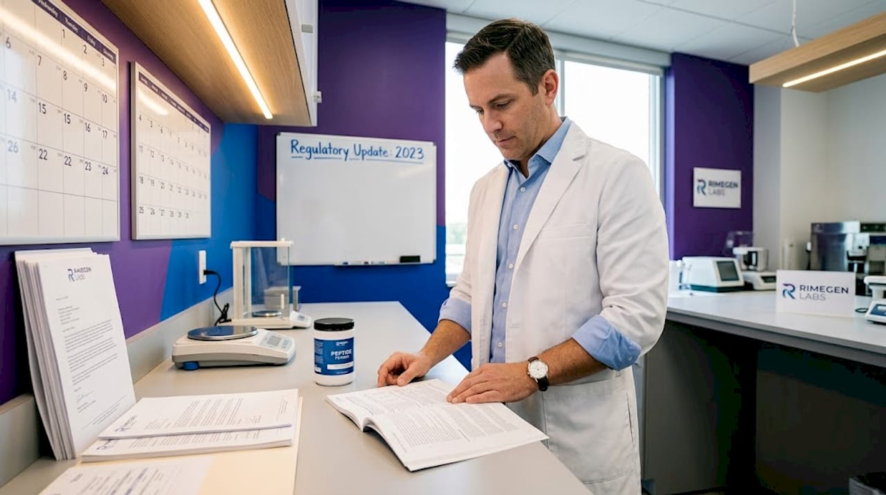 Pharmacist reviewing peptide classification updates