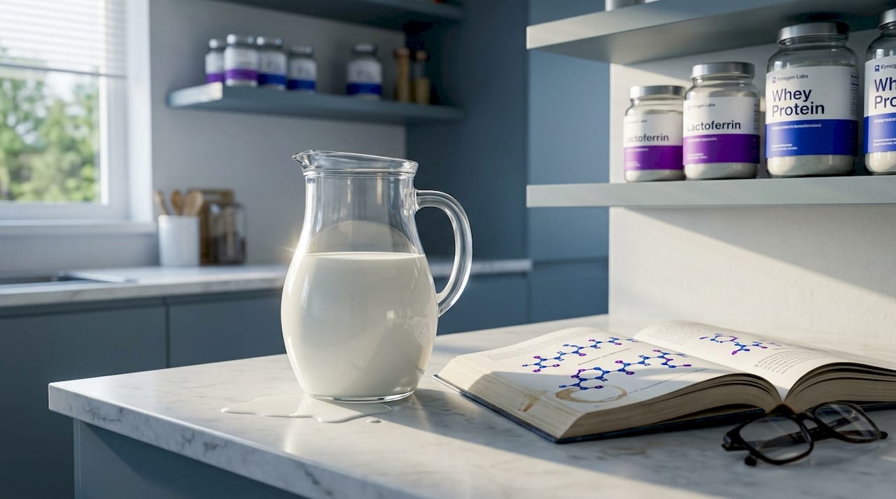 Jug of milk and lactoferrin biology book