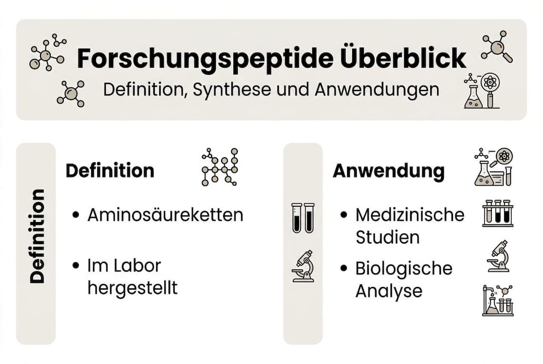 Übersichtsgrafik: Alles Wichtige rund um Forschungspeptide auf einen Blick