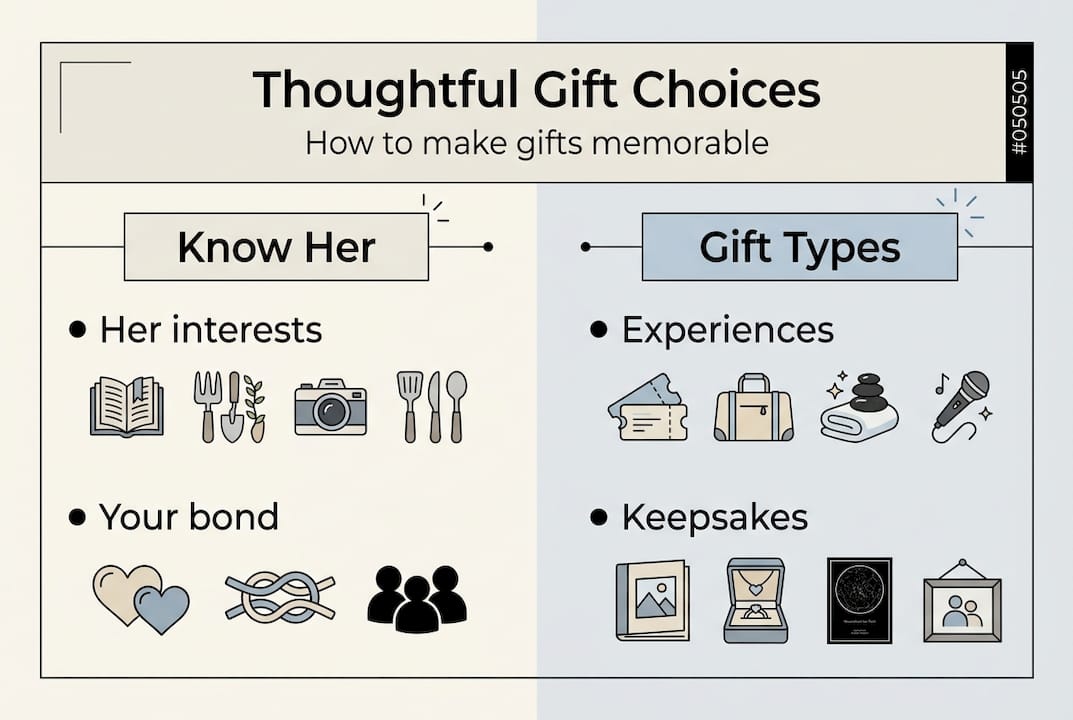 Infographic illustrating steps to thoughtful gift giving