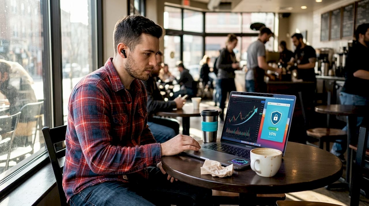 Crypto trader using VPN in café