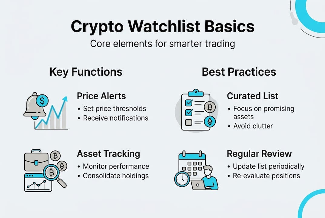 Infographic on crypto watchlist essentials for traders