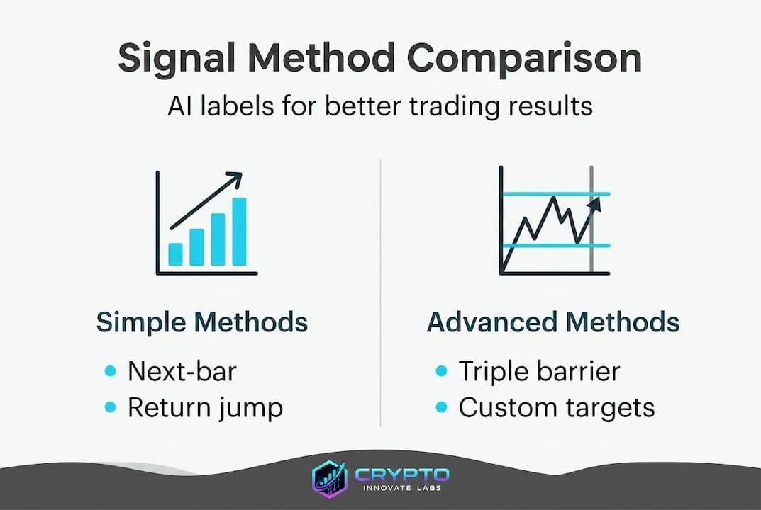 Infographic comparing crypto signal labeling types