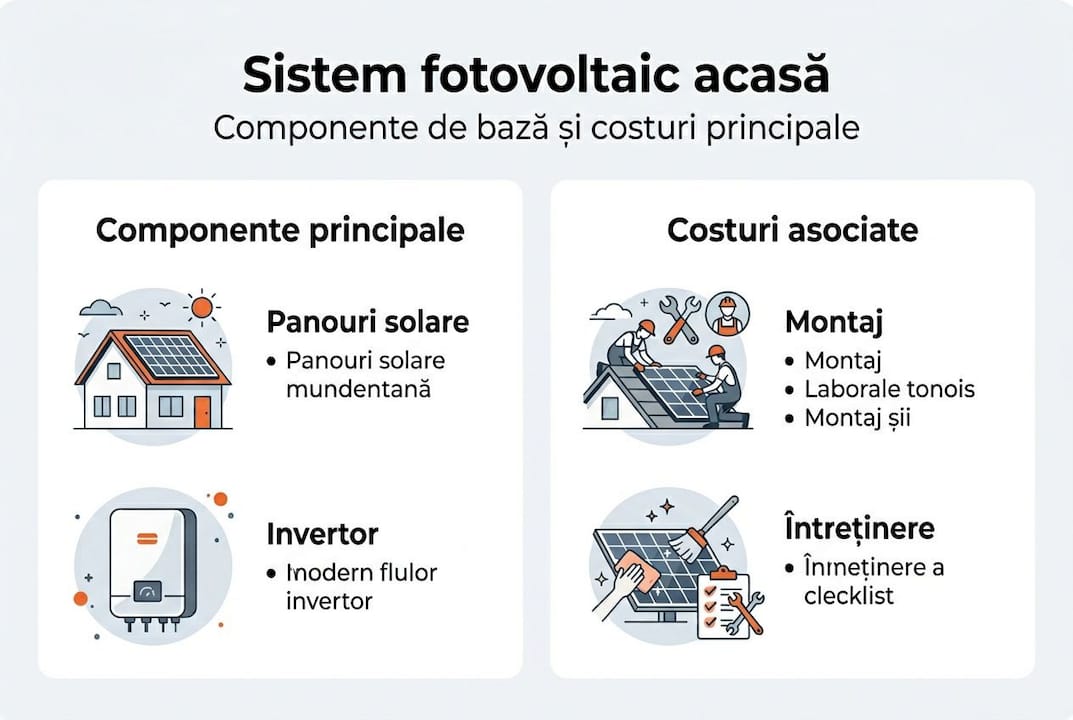 Prezentare grafică a componentelor și costurilor unui sistem fotovoltaic