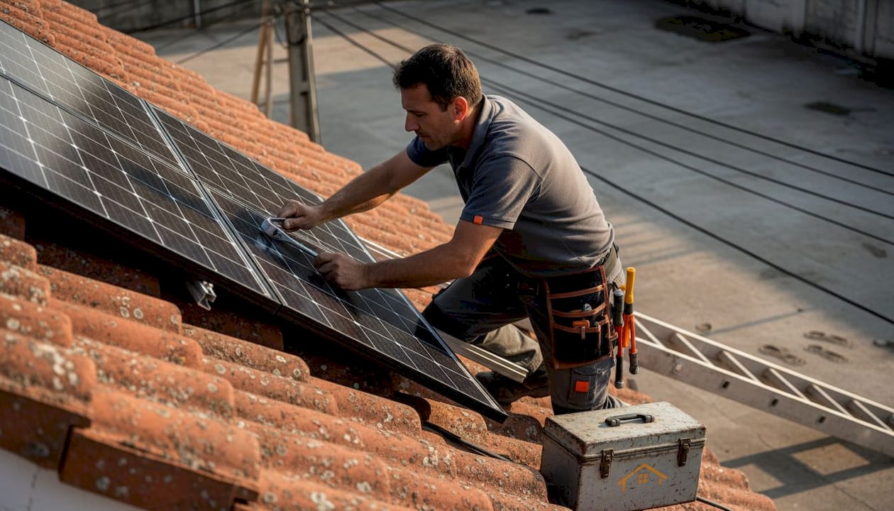 Instalarea unui panou solar pe acoperișul casei