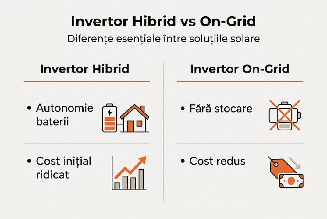 Infografic: diferențele dintre invertorul hibrid și cel on-grid