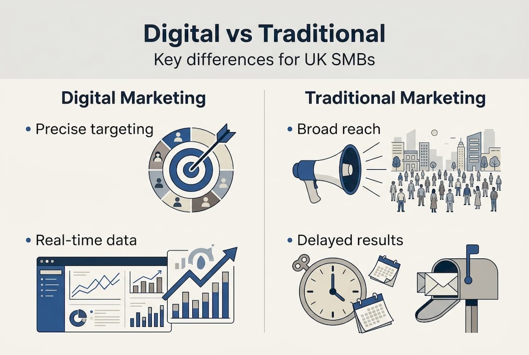 Infographic comparing digital and traditional marketing