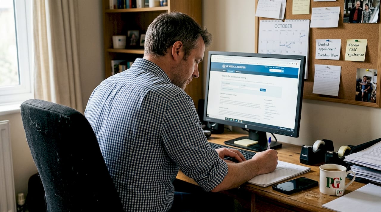 Man verifying surgeon credentials online