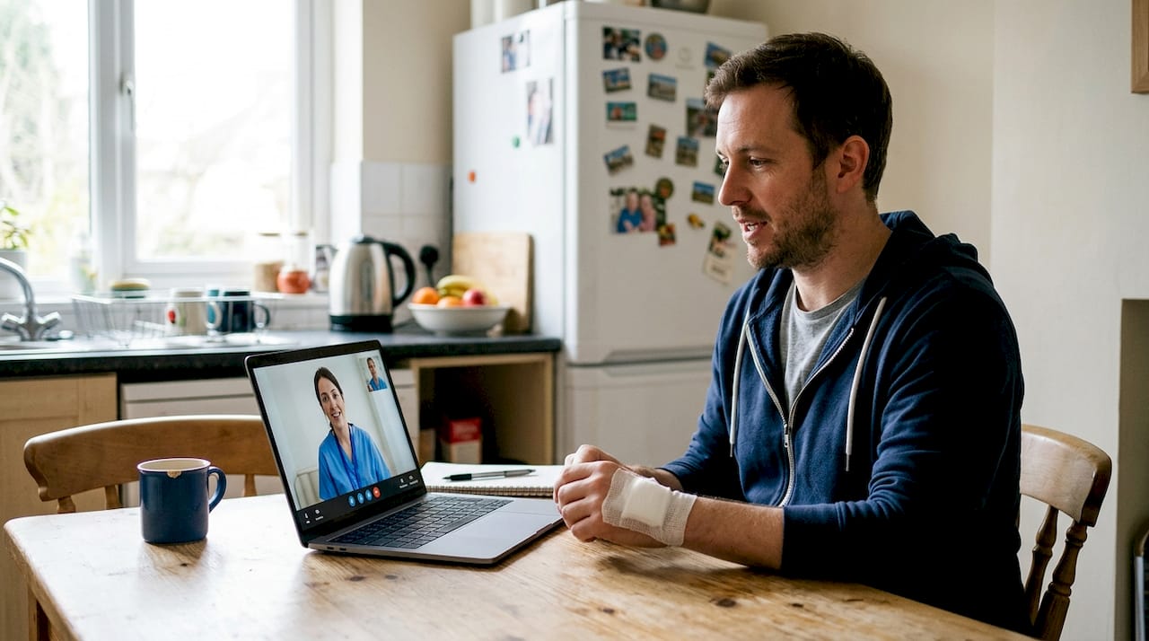 Patient in video call with nurse at home