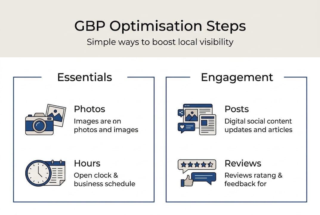 Infographic detailing Google Business Profile optimisation steps