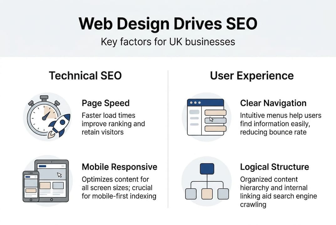 Infographic showing key web design SEO factors